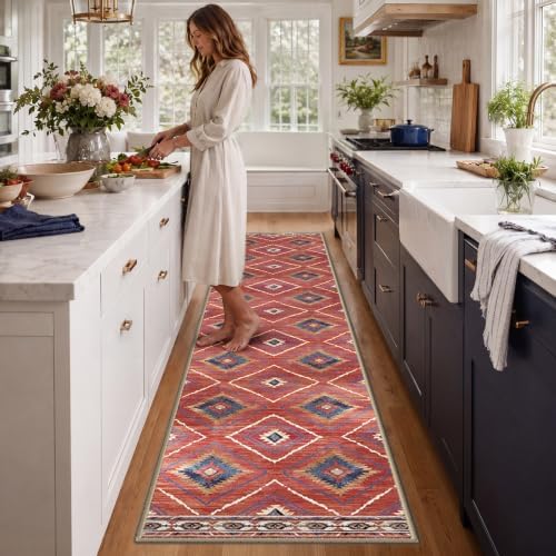 BESTSWEETIE 2'x10' Washable Area Rug for Living Room Runner Red/Orange - Image 2