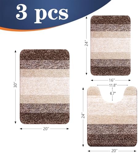 OLANLY Microfiber Bathroom Rugs Sets 3 Piece, Absorbent Bath Mats, Brown - Image 2