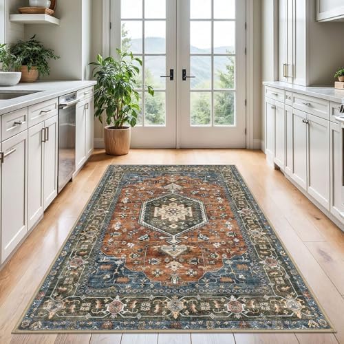 KUTA Area Rug 4x6 Living Room Washable Rugs Vintage Tribal Brick Red - Image 4