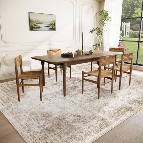 Area Rug 8x10 Washable Rug, Vintage Boho Medallion Rugs Non-Slip Soft Low Pile Large Distressed Rug Indoor Retro Carpet for Living Room Bedroom Dining Room Home Office (Brown, 8'x10') - Image 3
