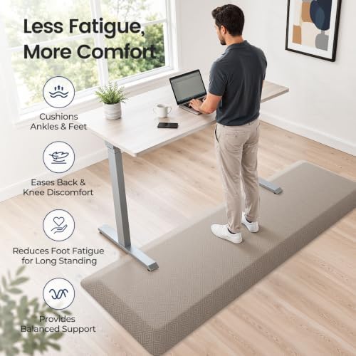 1" Extra Thick Anti Fatigue Kitchen Mats for Floor Standing Desk Mat, Khaki - Image 5