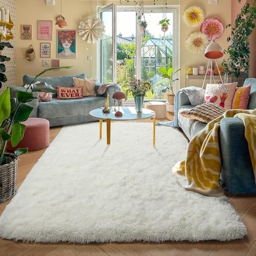Amdrebio Cream Ivory White Shag Area Rug 5x8 for Bedroom Living Room Dorm - Image 5