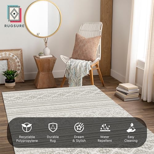 RUGSURE Washable Area Rugs 6' x 9' - 1/6 Thick - Moroccan-Inspired -Stain & Water Resistant Non-Slip - Resistant Rug for Living Room, Bedroom, Nursery, Pet & Child Friendly (Grey) - Image 5