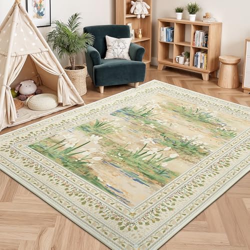 Lessymo Washable Area Rugs 6 x 9 for Living Room,Soft Non Slip Beige Sage - Image 4