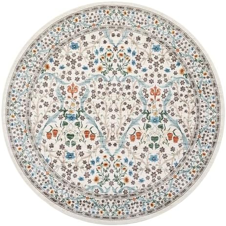 GarveeHome Beige Ivory Floral 4 ft Round Rug Washable Non-Slip Soft Low Pile Small Circle Carpet Vintage Rugs for Kitchen Bedroom Nursery Dining Living Room - Image 5