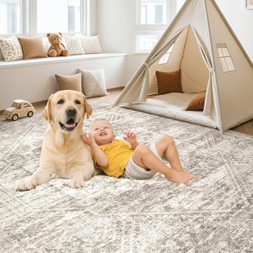 cotiled 5x7 Area Rug for Living Room, Traditional, Distressed Light Brown - Image 4
