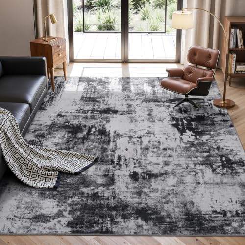 Stiio 5x7 Area Rugs for Living Room, Washable Black Grey Large Rug by Stiio