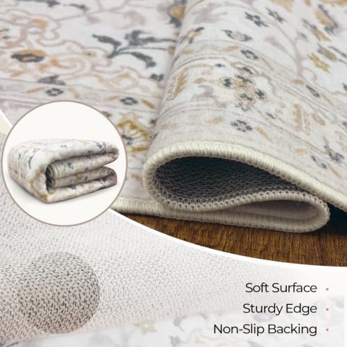 CAPALOCA 9x12 Washable Nursery Girls Low Pile Area Rug Beige White - Image 5