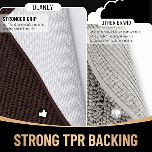 OLANLY Thick Chenille Toilet Rugs U-Shaped 24x20, Brown - Image 5