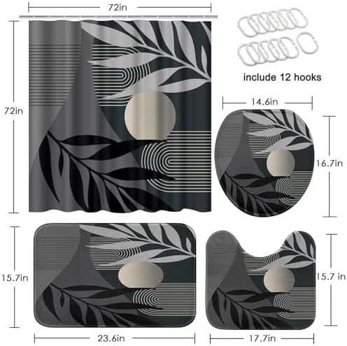 Bathroom Set with Shower Curtain and Rug Set of 4 Abstract Boho - Image 2