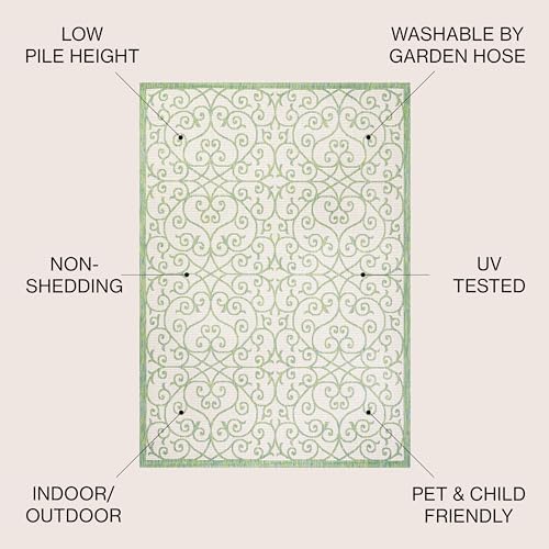 JONATHAN Y Vintage Filigree Indoor Outdoor Area Rug 8X10 Cream/Green, Madrid Textured Weave for Backyard, Patio, Porch, Easy-Cleaning, High Traffic, Pet-Friendly, Non-Shedding (SMB107J-8) - Image 3