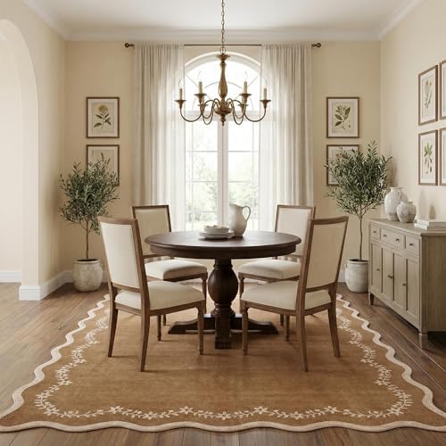 GarveeHome 4x6 Scalloped Washable Area Rug Brown Nursery Kids Bedroom Rug - Image 2