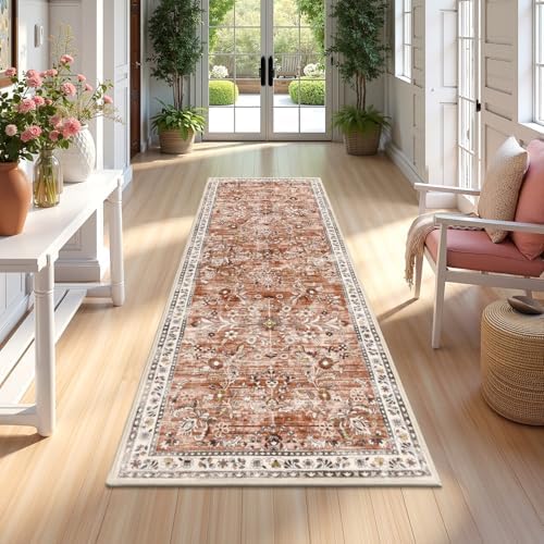 Yamaziot 2x6 Washable Hallway Runner Rug Non Slip Floral Carpet, Brick-red by Yamaziot