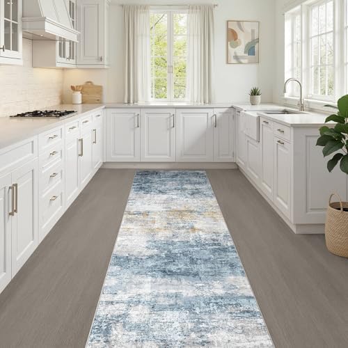 LOONGRUG Runner Rug 3x10 Machine Washable Non-Slip Neutral Rug Blue Gold - Image 7