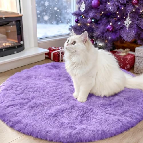 OLANLY Purple Round Rugs for Bedroom - Machine Washable, 3 ft Circle Area Rugs for Living Room, Soft and Fluffy Shaggy Carpet for Teen Girls and Boys, Nursery Rooms, Dorms, Home Decor Aesthetic by OLANLY