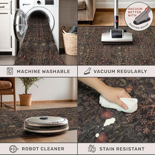 Vintage 8ft Long Runners for Hallways, Washable Dark Brown 3x8 Kitchen Runner Rug, Entryway Indoor Runner, Non Slip Boho Natural Floor Décor for High Traffic Area - Image 4