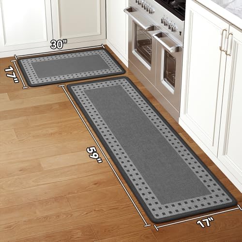 Kitchen Rugs Set of 2, Kitchen Mats for Floor,17x30+17x59 Grey - Image 2