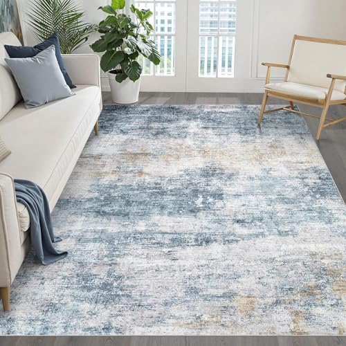 LOONGRUG 6x9 Area Rug Washable Neutral Modern Rug for Living Room Blue Gold by LOONGRUG