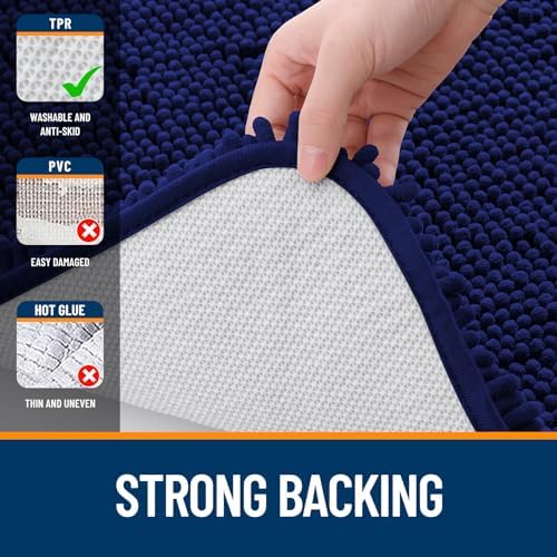 OLANLY Chenille Bathroom Rugs Sets 3 Piece, 30"x20"+24"x16"+24"x20", Navy - Image 5