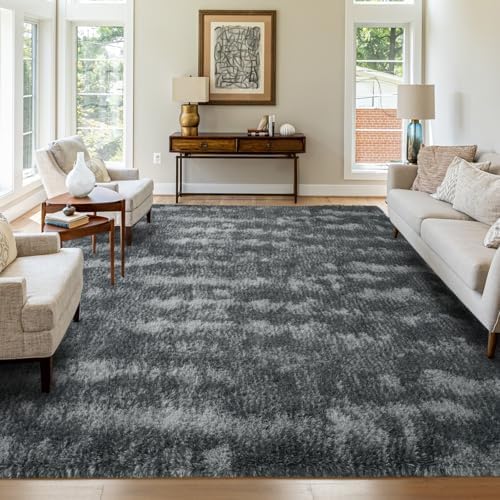 FinRèc Home 6x9 Non-Slip Fluffy Area Rugs for Living Room (Waved Black) by FinRe%CC%80cHome