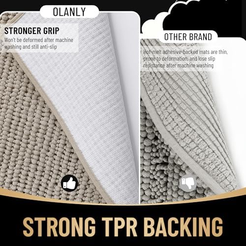 OLANLY Thick Chenille Absorbent Bathroom Rugs Mat 30x20, Warm Taupe - Image 5