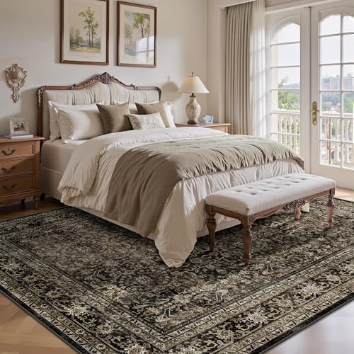 8x10 Area Rugs for Living Room - Washable Vintage Retro Large Rug, Soft Ultra Thin Non Slip Low Pile Traditional Distressed Boho Carpet for Bedroom Dining Room Home Office, Brown - Image 3