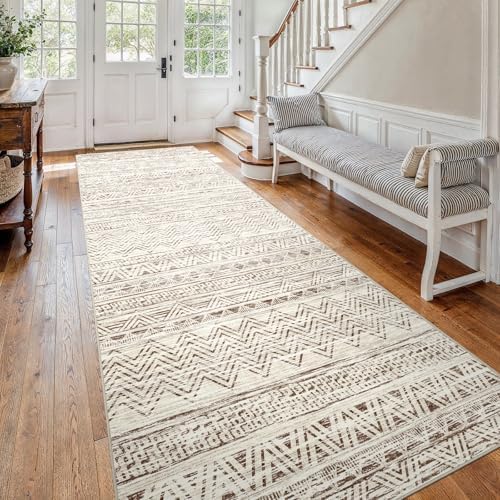 Ksrau 4x12 Runner Rug Washable Moroccan: Non Slip Hallway Floor Mat Beige by Ksrau