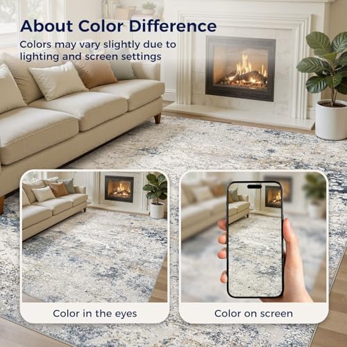 DMOYEST Area Rug Living Room Rugs 6x9 Washable Abstract Beige Blue Carpet - Image 6