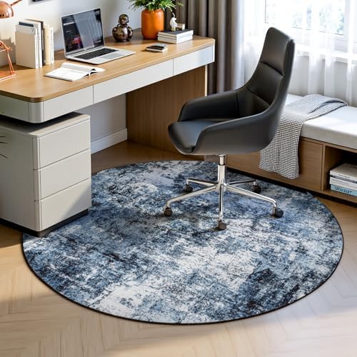 Rugflix Round Area Rugs 4Ft for Living Room, Washable Navy Blue Circle Rug - Image 3