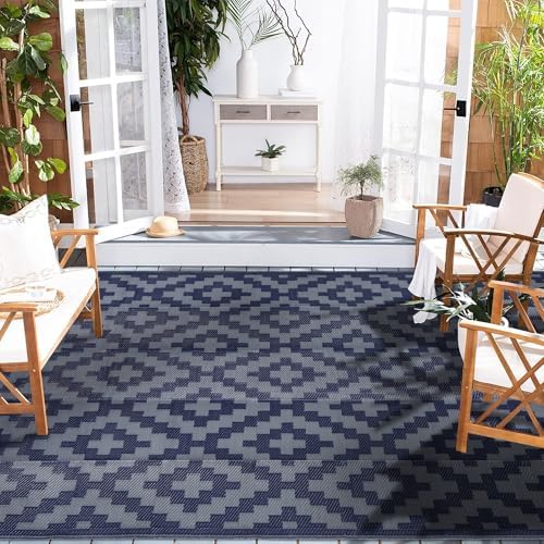 SAND MINE Reversible Mats, Plastic Straw Rug, Modern Area Rug, Large Floor Mat and Rug for Outdoors, RV, Patio, Backyard, Deck, Picnic, Beach, Trailer, Camping (6' x 9', Blue Grey Lattice) - Image 6