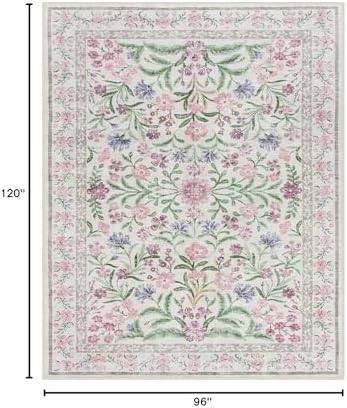 Wonnitar Purple Floral 8x10 Area Rugs, Washable Rug for Living Room, Soft Ultra-Thin Non-Shedding Large Indoor Boho Carpet for Bedroom Nursery Playroom Classroom Decor, Light Purple/Pink - Image 2