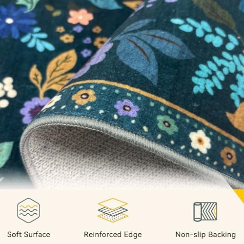 RELEANY Floral Washable 5x7 Area Rugs Teal/Purple - Image 3