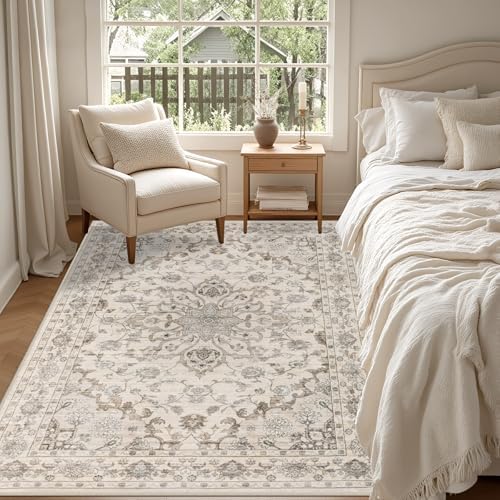 5x7 Area Rugs Living Room: Washable Rug for Bedroom Brown Beige - Image 4