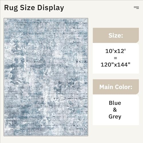Soalmost 10x12 Area Rugs for Living Room Washable Rug Abstract Blue/Grey - Image 5
