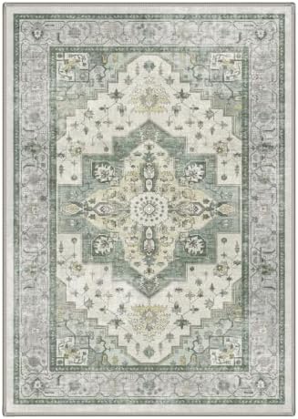 GENIMO 3x5 Outdoor Rug, Washable for Porch and Balcony, Sage Ivory - Image 2