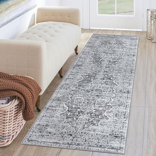 KUTA Hallways Runner Rug 2x6 Grey Blue White Vintage Floral Rugs by KUTA