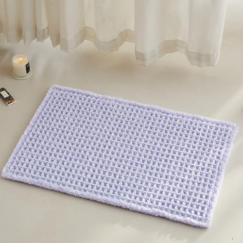 TYUU Waffle Bath Mat, Small Cute Bathroom Rug Non Slip 24x16 Lavender Cream by TYUU