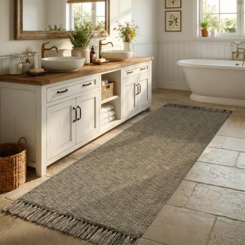 Collive Boho Hallway Runner Rug, 2.6' x 7' Moss Green Bathroom Mats - Image 3