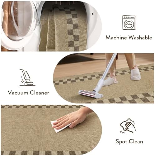 LIVEBOX Scalloped Easy Jute Checkered 8x10 Outdoor Rug, Washable Farmhouse Tan Rugs for Living Room Bedroom, Geometric Indoor Outdoor Non Slip Rug Dining Room Mat Carpet for Patio Backyard Home Decor - Image 6