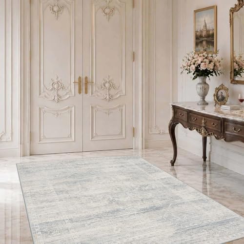 3x5 Entryway Blue Area Rugs, Vintage Washable Rugs Boys Bedroom by LatteFog