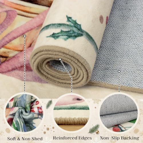 nesrt Beige Christmas Round Washable Area Rugs 5ft Non Slip for Living Room - Image 3