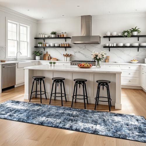 Rugflix 3x12 Runner Rug for Hallway, Washable Navy Blue Long Runners - Image 2