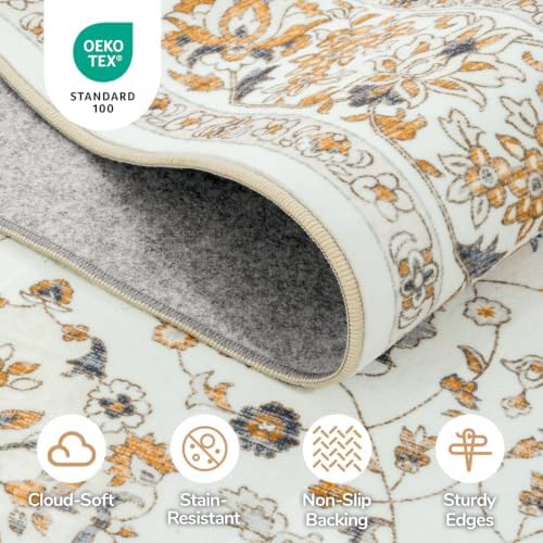 Lessymo Floral 8x10 Area Rugs for Living Room,Large Washable Carpet Beige - Image 6