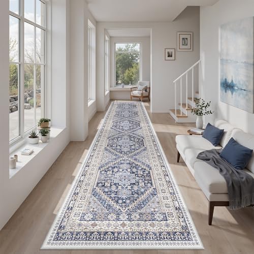 zesthome 2'6 x 12' Runner Rug Non Slip,Washable Kitchen Rugs,Blue by Zesthome