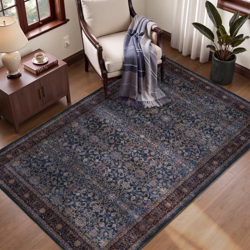Washable Small Area Rug 3'x4' Entryway, Vintage Old Money, Dark Blue - Image 3
