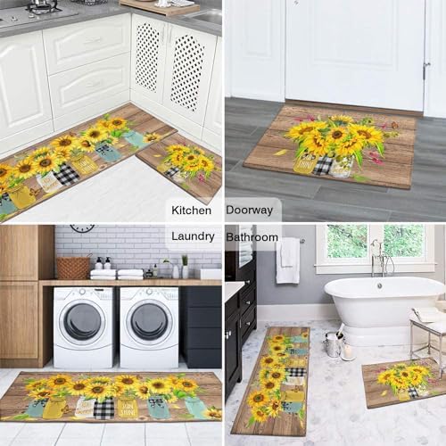 Sunflower Kitchen Rugs Set of 2,Farmhouse Style Kitchen Decor Kitchen Mat Non-Slip Washable,Farmhouse Kitchen Decor Anti Fatigue Floor Mat for Kitchen Sink Laundry Room, 17x30+17x47Inch - Image 7