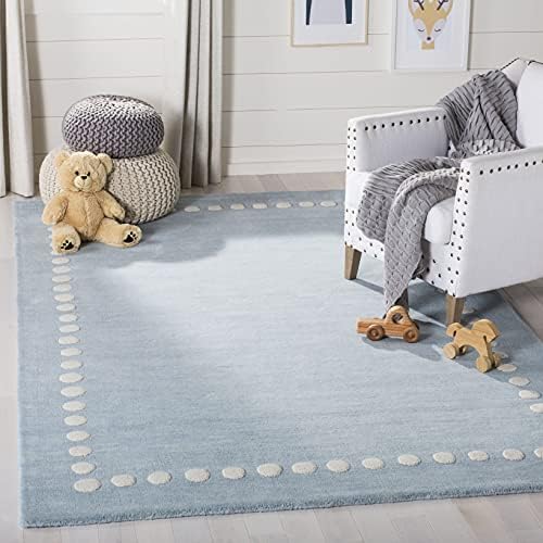 SAFAVIEH Kids Collection Area Rug - 5' x 8', Blue & Ivory, Handmade Polka Dot Border Wool, Ideal for High Traffic Areas in Living Room, Bedroom (SFK802M) by Unknown