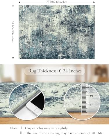 Lahome Abstract 5x7 Area Rugs for Living Room, Machine Washable Ultra Thin Bedroom Rug Non-Slip, Low-Pile Soft Modern Blue Grey Indoor Large Floor Carpet for Office Dining Room Playroom - Image 5