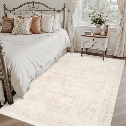 4x6 Area Rugs Living Room: Bedroom Neutral Washable Carpet Beige - Image 2
