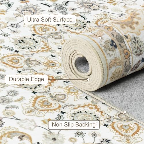 Round Area Rug for Living Room: 8ft Washable Rug for Bedroom Beige - Image 6